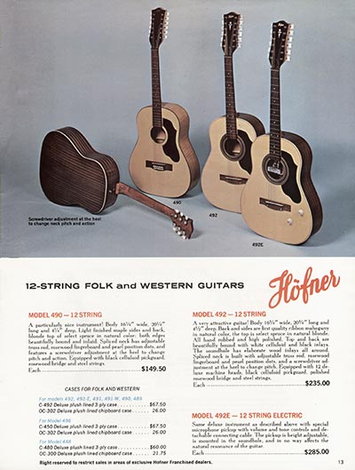 1967 Hofner Fine Professional Guitars And Electric Basses catalog page 13
