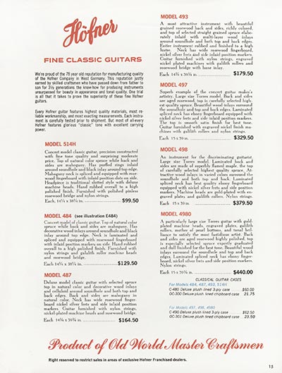 1967 Hofner Fine Professional Guitars And Electric Basses catalog page 15