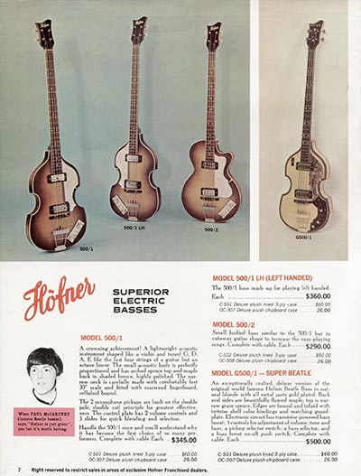 1967 Hofner Fine Professional Guitars And Electric Basses catalog page 2