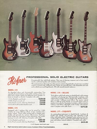 1967 Hofner Fine Professional Guitars And Electric Basses catalog page 4