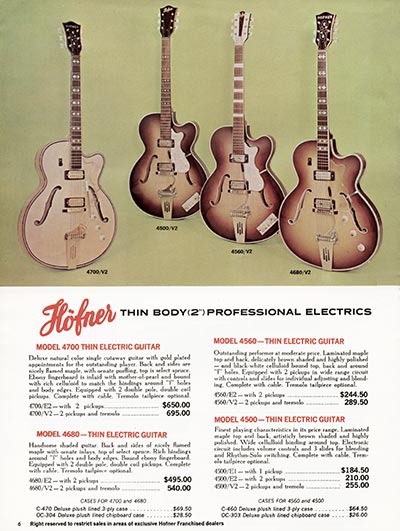 1967 Hofner Fine Professional Guitars And Electric Basses catalog page 6