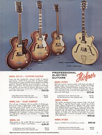 1967 Hofner Fine Professional Guitars And Electric Basses catalog page 9