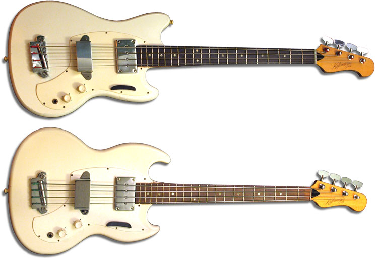 Two Kalamazoo KB Bass Guitars, a 1966 Mustang-style and a 1967 SG-style