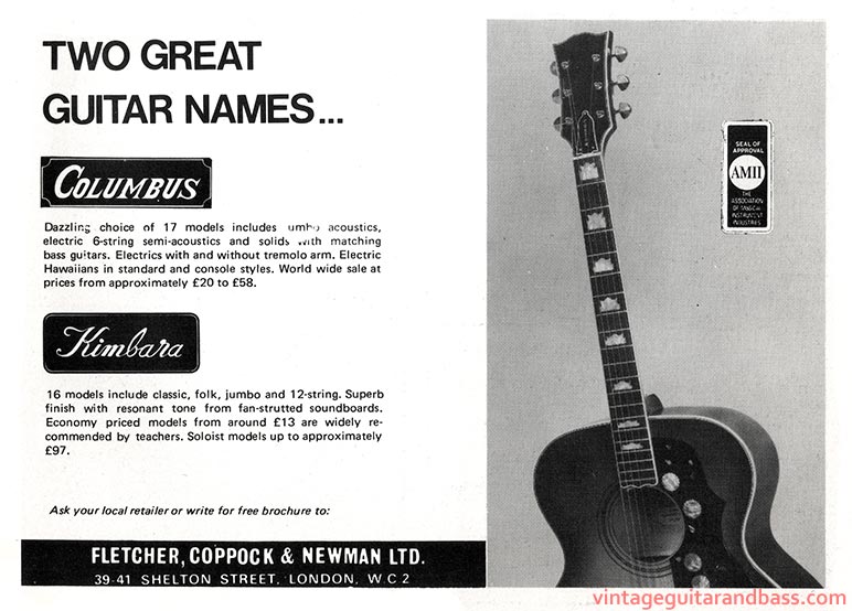 Fletcher, Coppock and Newman advertisement (1974) Two Great Guitar Names...