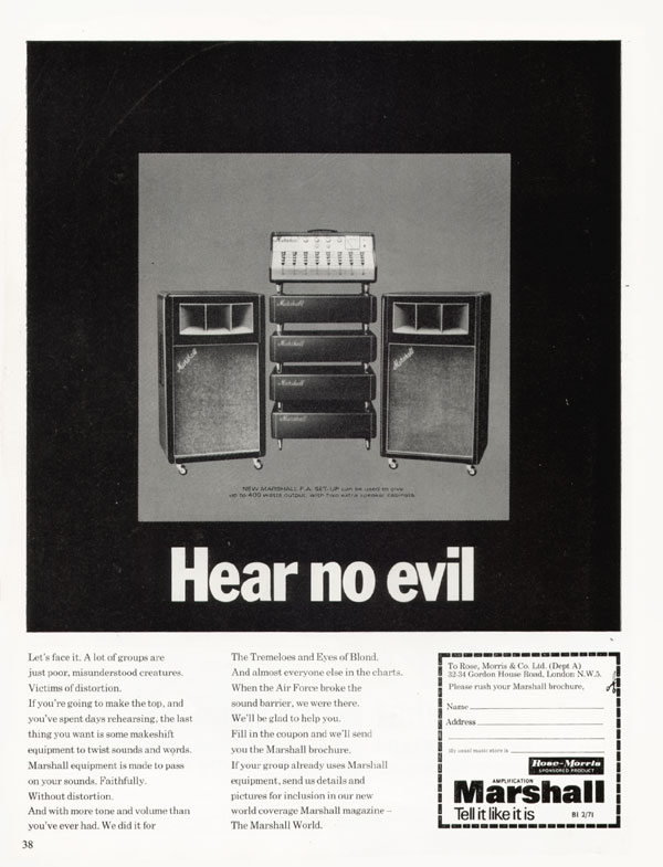 Marshall advertisement (1971) Hear No Evil