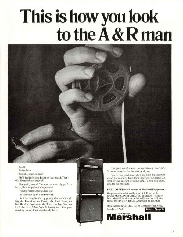 Marshall advertisement (1970) This is How You Look to the A&R Man