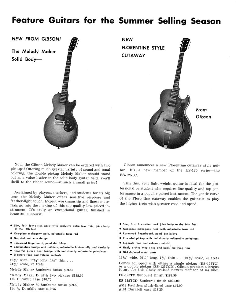 1960 Melody Maker and ES-125TC promotional sheet