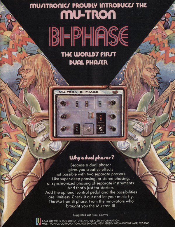 Musitronics advertisement (1976) Musitronics Proudly Introduces the Mu-tron Biphase