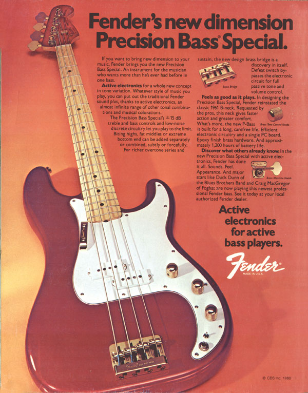 Fender advertisement (1980) Fenders new dimension Precision Bass Special