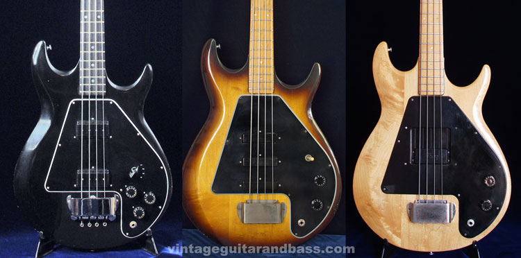 Three Gibson bass guitars from the Norlin period: Gibson Ripper, Gibson G-3, Gibson Grabber