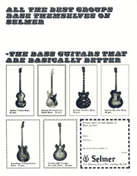 British advert by Selmer featuring a number of basses distributed by them in 1968