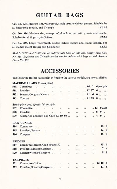 1960 Selmer guitar and bass catalogue page 31
