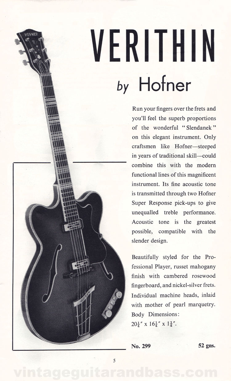 1960 Selmer Hofner guitar catalog page 5 - details of the Hofner Committee