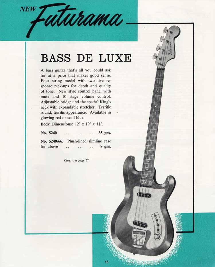 Selmer 1964 Hofner and Futurama catalog page 15 - Futurama Bass De Luxe