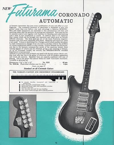 1964 Selmer guitar and bass catalog page 16 - Futurama Coronado Automatic