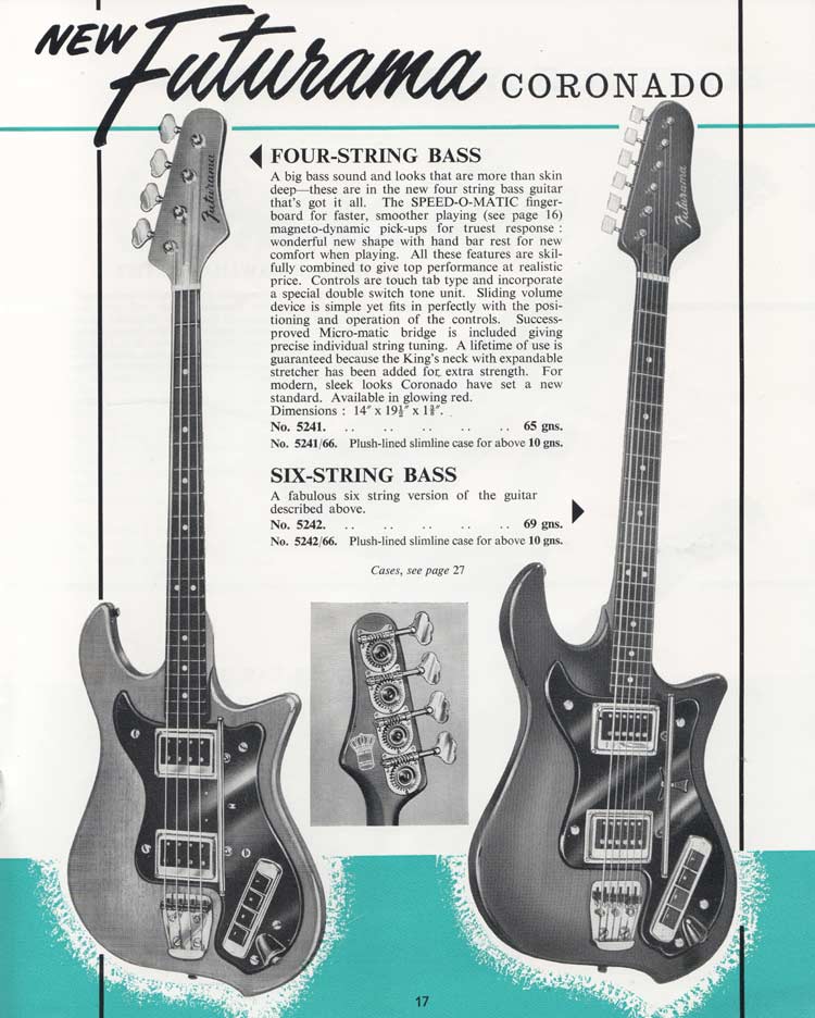 Selmer 1964 Hofner and Futurama catalog page 17 - Futurama Coronado Bass