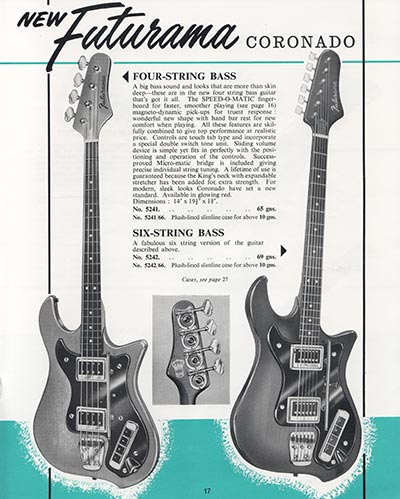 1964 Selmer guitar and bass catalog page 17 - Futurama Coronado Bass