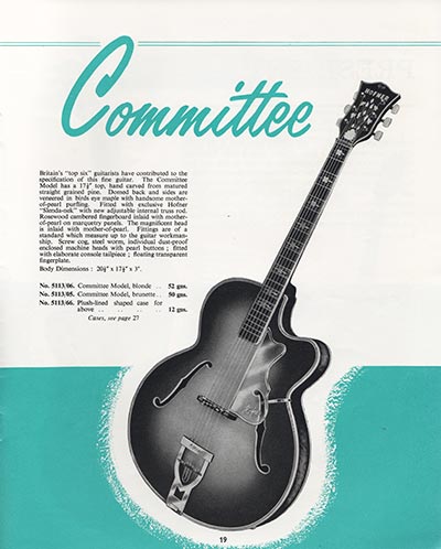 1964 Selmer guitar and bass catalog page 19 - Hofner Committee archtop acoustic