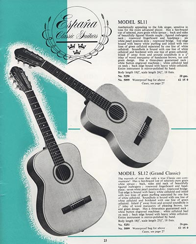 1964 Selmer guitar and bass catalog page 23 - Espana SL11 and SL12