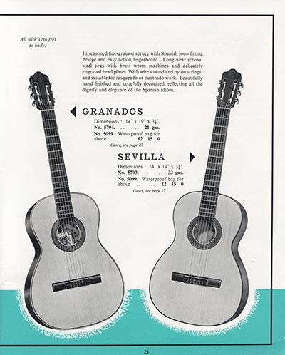 1964 Selmer guitar and bass catalog page 25 - Serlan Granados and Sevilla