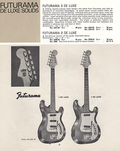 1965/66 Selmer "Guitars and Accessories" catalog page 22 - Futurama De Luxe Solids