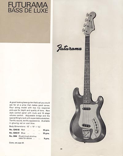 1965/66 Selmer "Guitars and Accessories" catalog page 23  Futurama Bass De Luxe