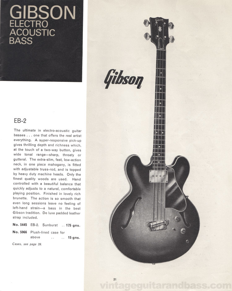 1965/66 Selmer "Guitars and Accessories" catalog, page 31: Gibson EB-2 Bass