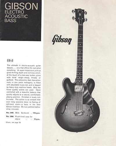 1965/66 Selmer "Guitars and Accessories" catalog page 31 - Gibson EB-2 Bass