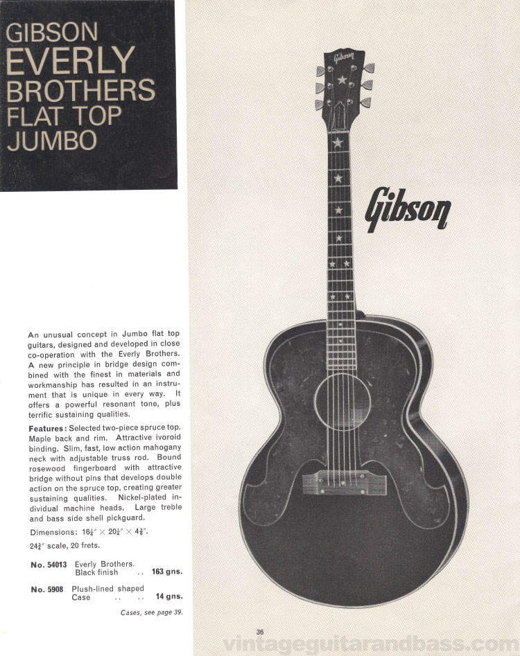 1965/66 Selmer "Guitars and Accessories" catalog, page 36: Gibson Everly Brothers Flat-Top Jumbo