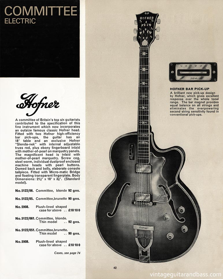 1968 Selmer "Guitars and Accessories" catalog page 42: Hofner Committee