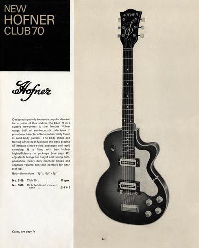 1968 Selmer "Guitars and Accessories" catalog page 44 - Hofner Club 70