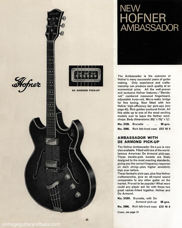 1968 Selmer "Guitars and Accessories" catalog, page 45: Hofner Ambassador