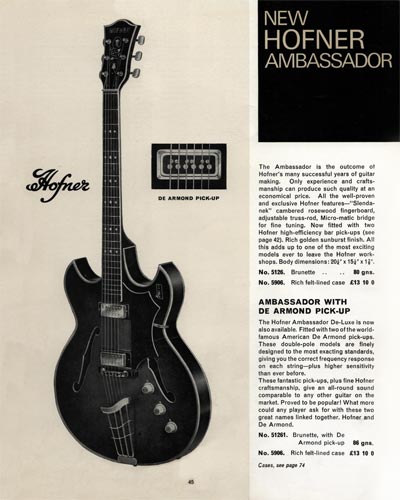 1968 Selmer "Guitars and Accessories" catalog page 45 - Hofner Ambassador