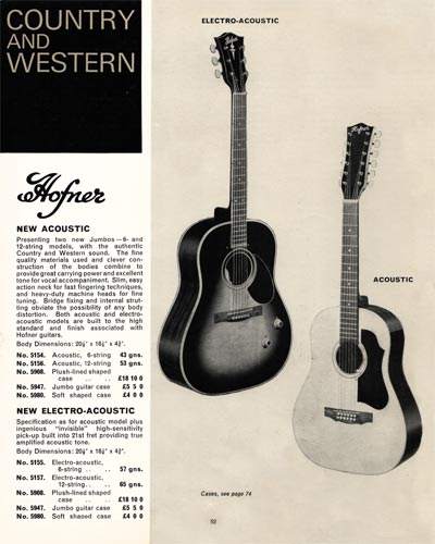 1968 Selmer "Guitars and Accessories" catalog page 52 - Hofner Acoustic and Electro-acoustic