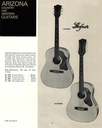 1968 Selmer "Guitars and Accessories" catalog page 56 - Hofner Arizona 6 and 12 strings