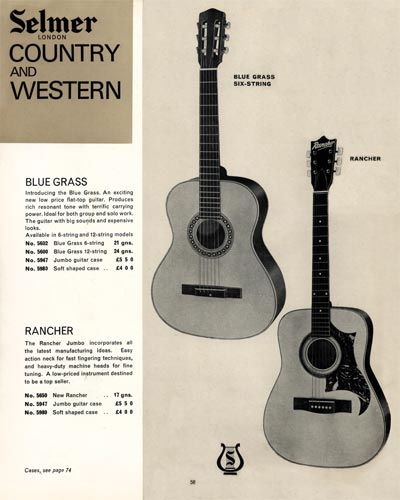 1968 Selmer "Guitars and Accessories" catalog page 58 - Selmer Blue Grass and Rancher