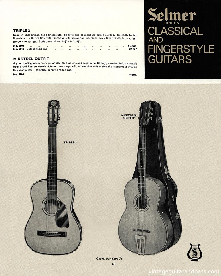 1968 Selmer "Guitars and Accessories" catalog, page 60:Selmer Triple-2 and Selmer Minstrel