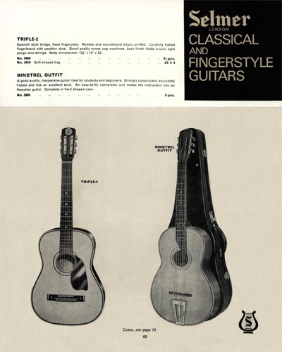 1968 Selmer "Guitars and Accessories" catalog page 60 - Selmer Triple-2 and Selmer Minstrel