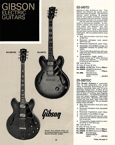 1968 Selmer "Guitars and Accessories" catalog page 65 - Gibson ES-335TD and ES-345TD