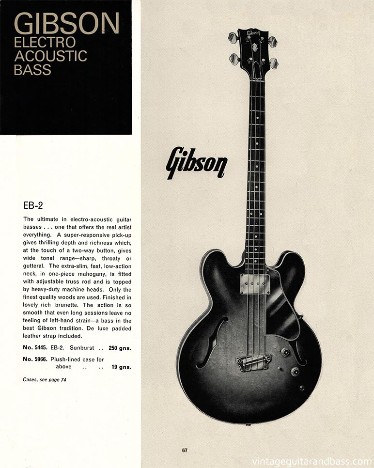 1968 Selmer "Guitars and Accessories" catalog, page 67: Gibson EB-2 bass guitar