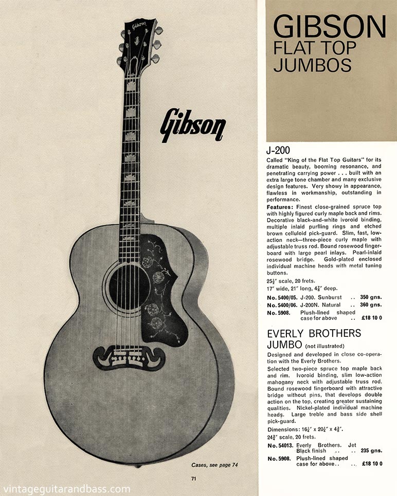 1968 Selmer "Guitars and Accessories" catalog, page 71: Gibson J-200
