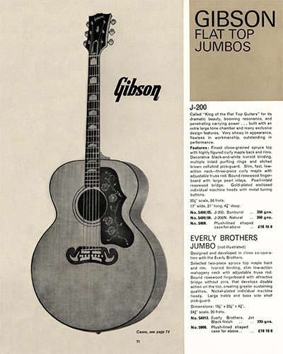 1968 Selmer "Guitars and Accessories" catalog page 71 - Gibson J-200 and Everly Brothers Jumbo