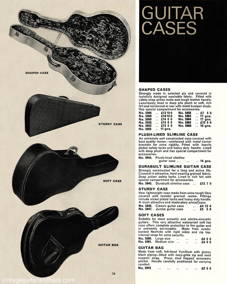 1968 Selmer "Guitars and Accessories" catalog, page 74: Selmer cases and guitar bags