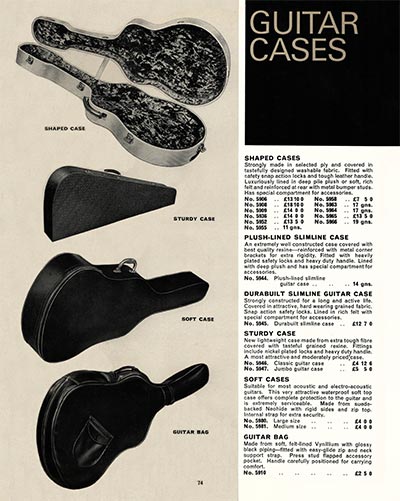 1968 Selmer "Guitars and Accessories" catalog page 74 - Selmer cases and guitar bags