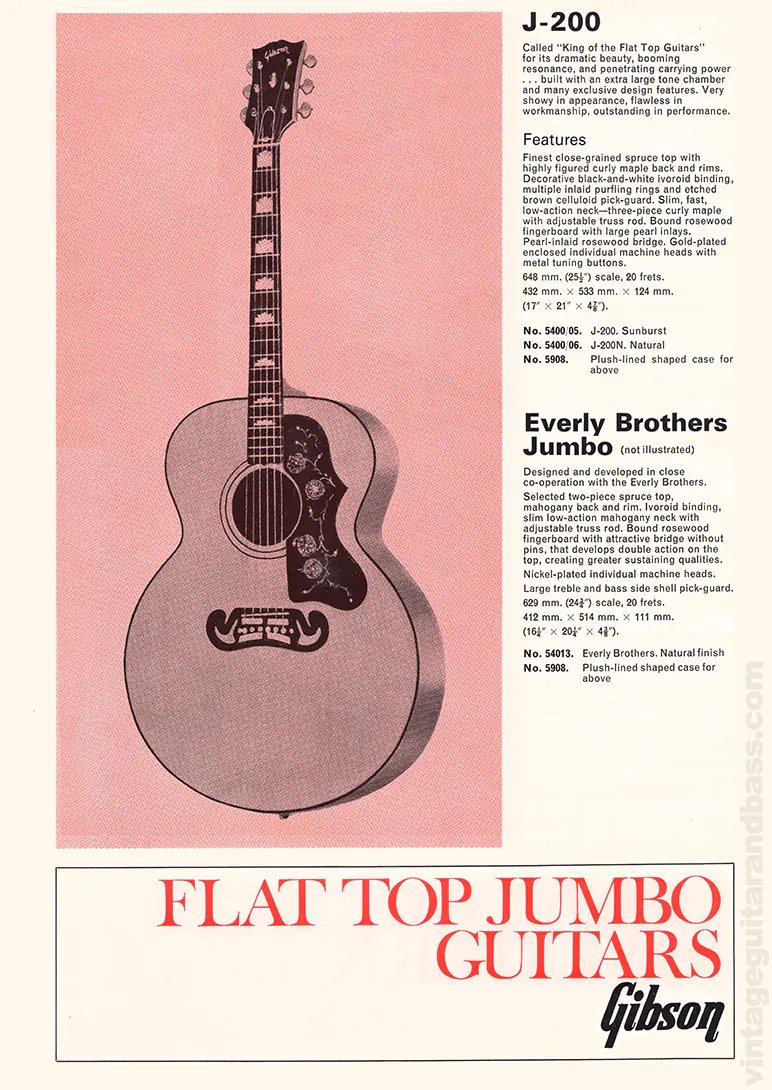 1971 Selmer "Guitars & Accessories" catalog page 14: Gibson J-200 and Everly Brothers Jumbo