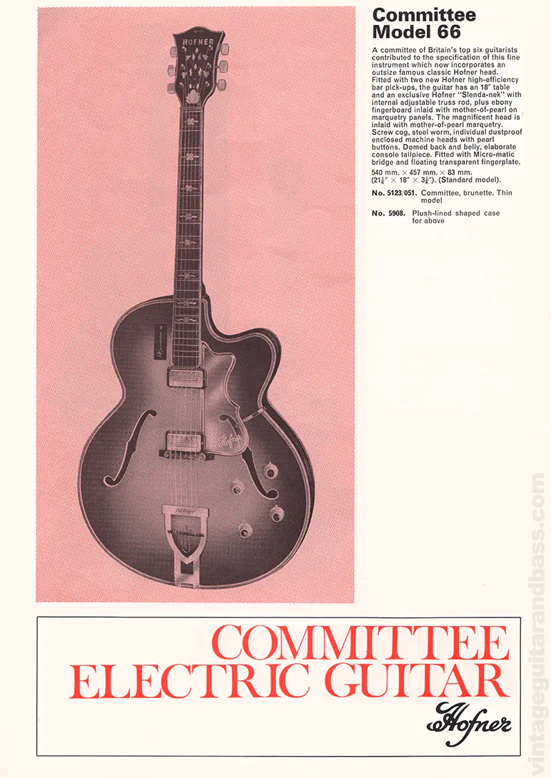 1971 Selmer "Guitars & Accessories" catalog page 28: Hofner Committee