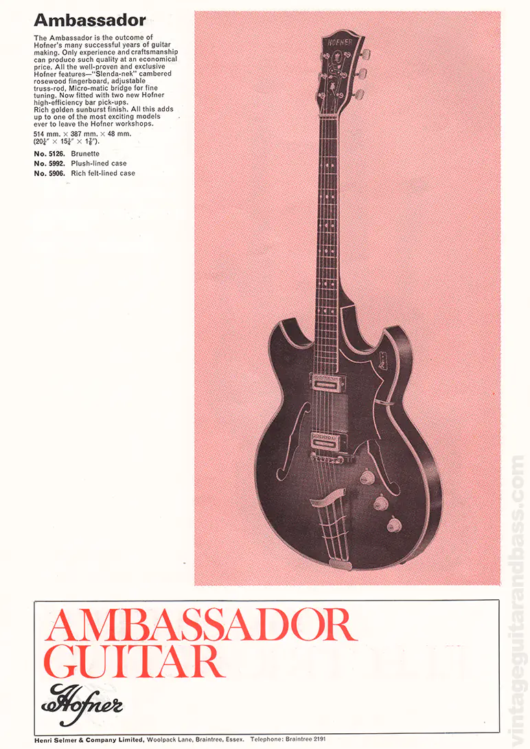 1971 Selmer "Guitars & Accessories" catalog page 29: Hofner Ambassador