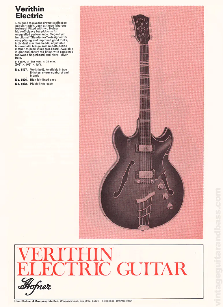 1971 Selmer "Guitars & Accessories" catalog page 31: Hofner Verithin