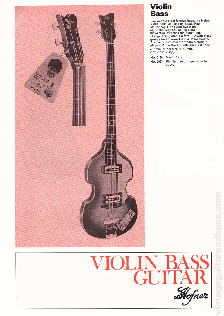 1971 Selmer "Guitars & Accessories" catalog page 32: Hofner Violin Bass