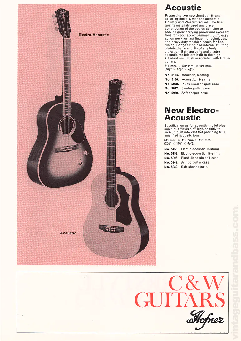 1971 Selmer "Guitars & Accessories" catalog page 38: Hofner Acoustic and Electro-acoustic